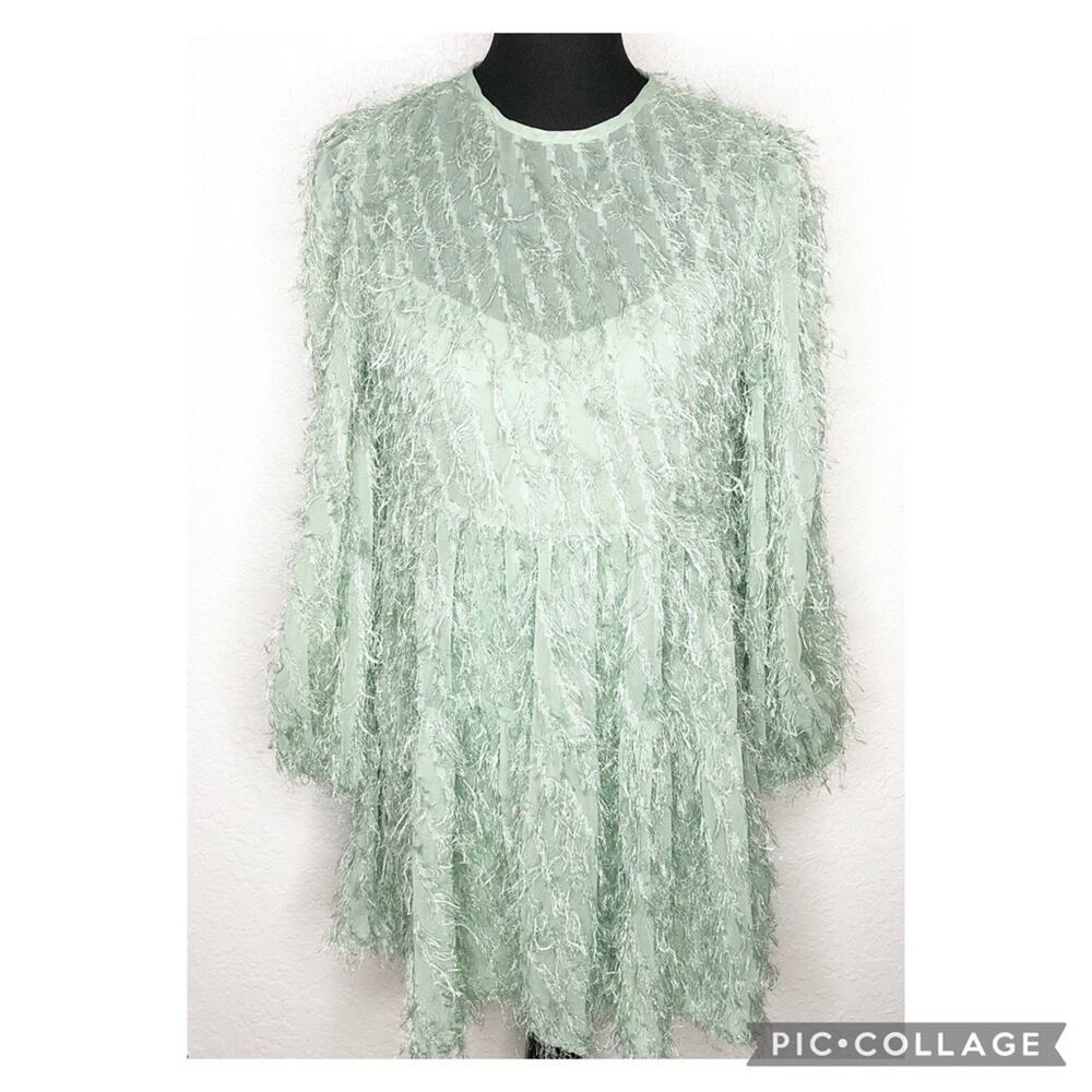 ASOS Design light green sheer feather tinsel party dress size 6